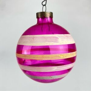Vintage Glass Christmas Bulb in Pink with Stripes
